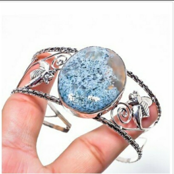 New Moss Agate 925 Silver Cuff Bracelet. - Picture 2 of 2